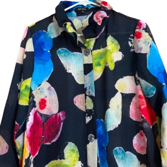 DAMEE Women’s Vibrant Multi Abstract Print Button Down Shirt Sz-PL - Picture 2 of 7